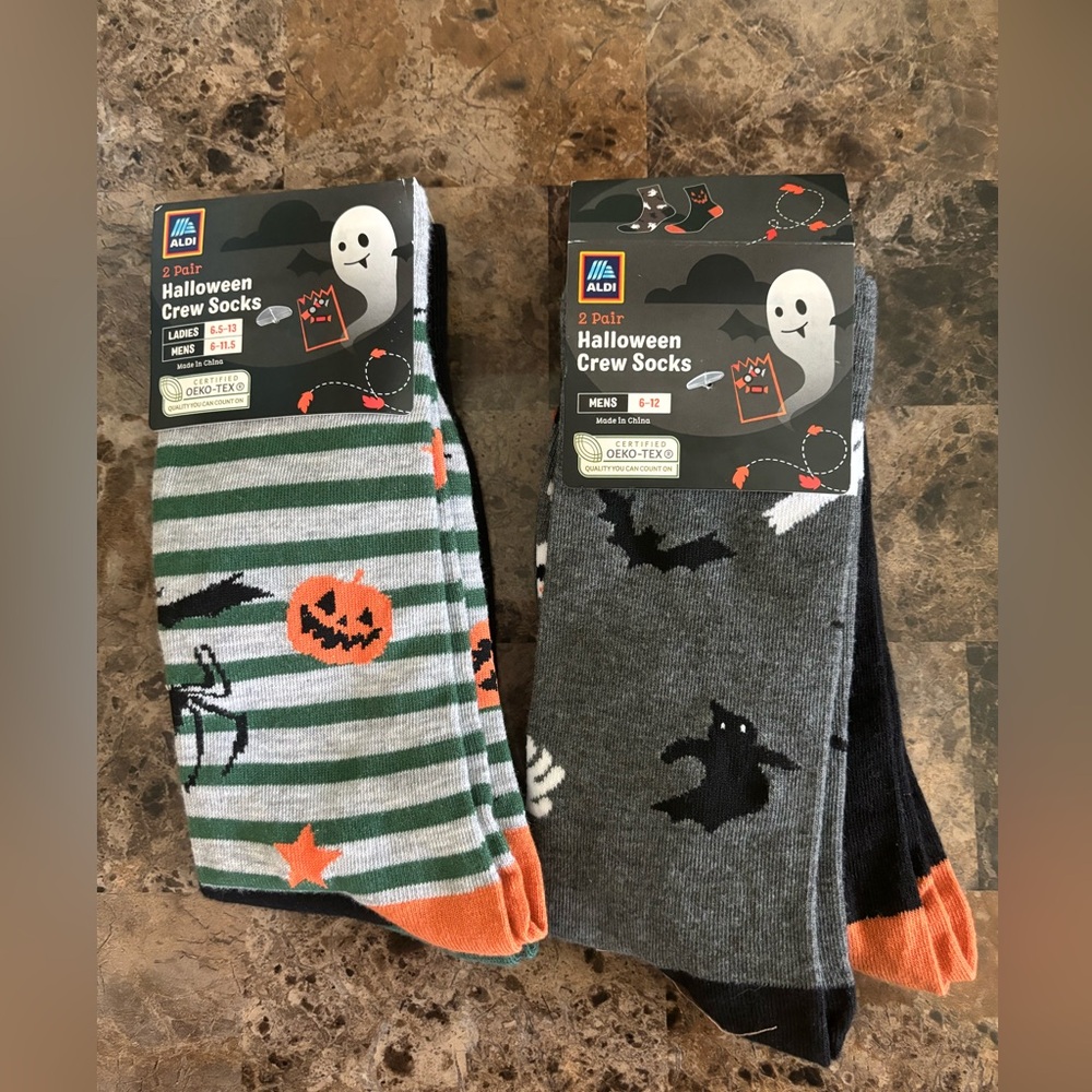 Halloween Socks Men 6-11.5 Women 6.5-13 (2) 2 pk Multicolor Crew Aldis New